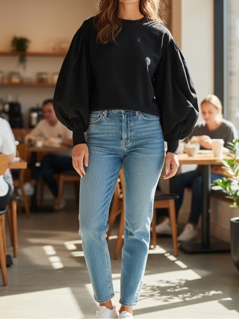 Zara Black Balloon Sleeve Cotton Sweatshirt